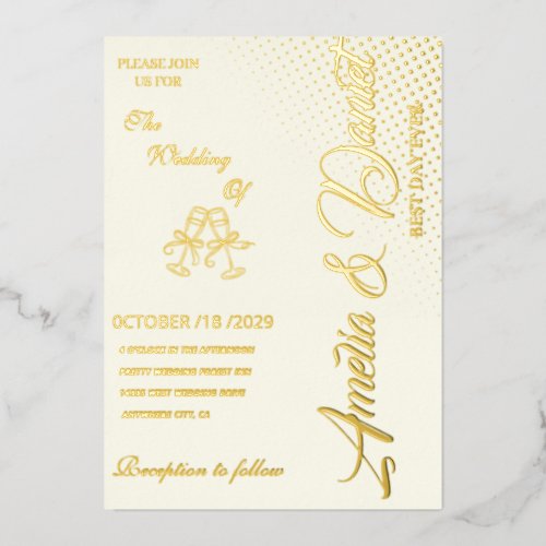 Elegant Ivory & Real Gold Foil wedding Invitation