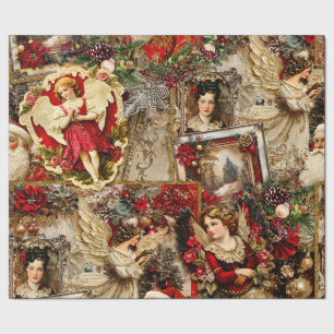 Elegant Ivory & Red Victorian Xmas Large Scale Wrapping Paper
