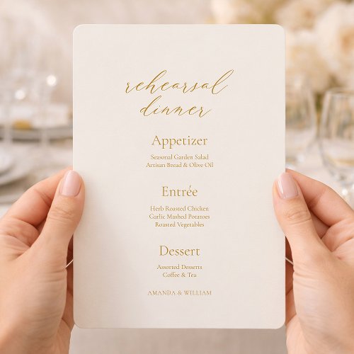 Elegant Ivory Rehearsal Dinner Menu Card