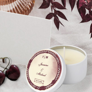 Elegant Ivory Retro Burgundy Wedding Personalized  Mini Candle Favors