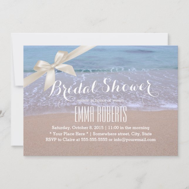 Elegant Ivory Ribbon Beach Bridal Shower Invitation (Front)
