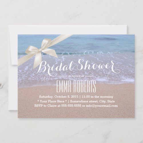 Stylish Ivory Ribbon Beach Theme Bridal Shower 5x7 Paper Invitation Card