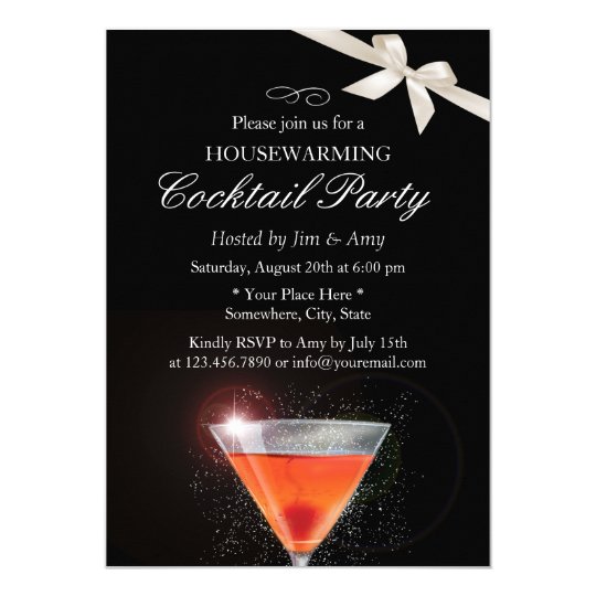 elegant ivory ribbon housewarming cocktail party cocktail party invitation