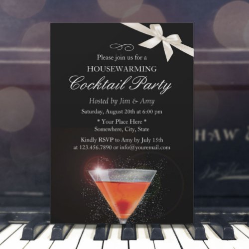 Elegant Ivory Ribbon Housewarming Cocktail Party Invitation