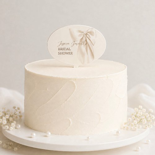 Elegant Ivory Romantic Bow Bridal Shower Neutral  Cake Topper