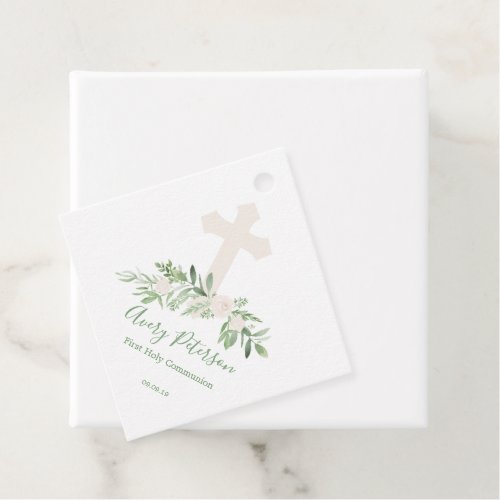 Elegant Ivory Rose First Holy Communion Favor Tags