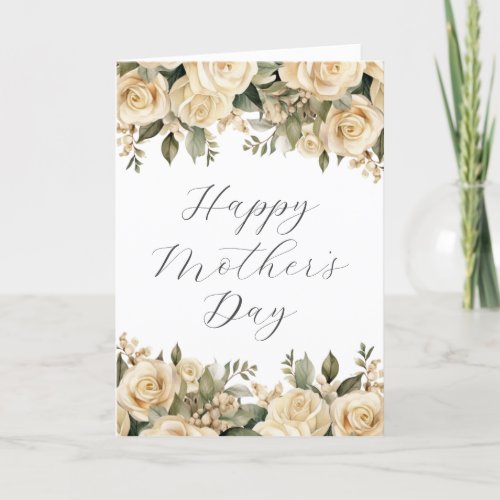 Elegant Ivory Rose Photo Happy Mothers Day Card