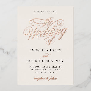 Elegant Ivory Rose Script Wedding Details Foil Invitation