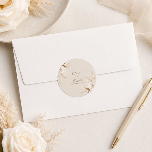Elegant Ivory Rose Wedding Round Sticker