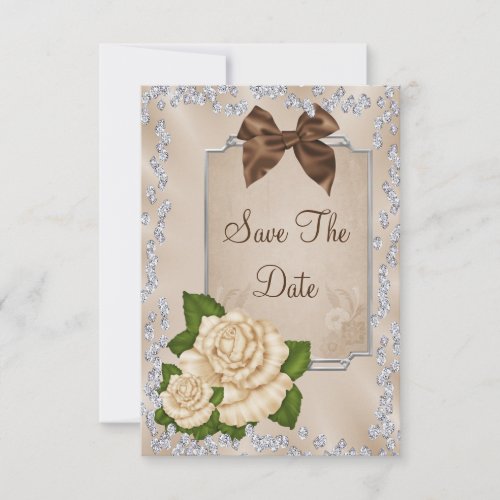 Elegant Ivory Roses  Bows 60th Save The Date