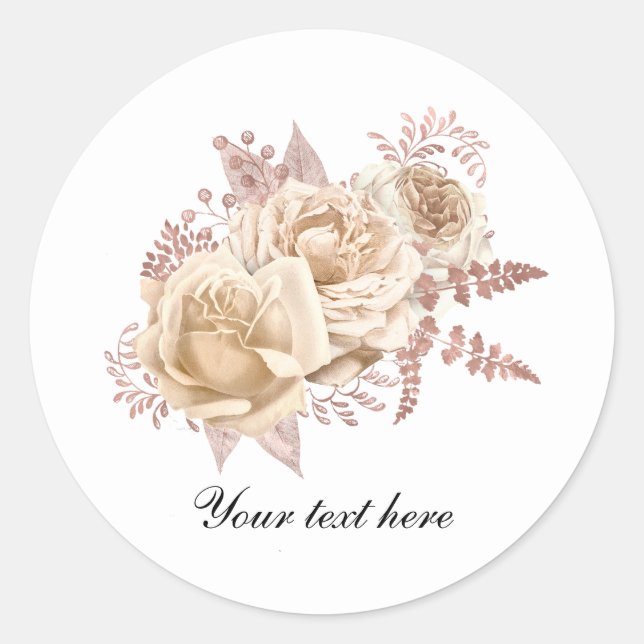 Elegant Ivory roses customizable Classic Round Sticker (Front)