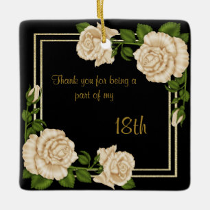 Elegant Ivory Roses & Gold Glitter 18th Birthday Ceramic Ornament
