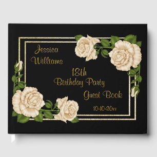 Elegant Ivory Roses & Gold Glitter 18th Birthday Guest Book