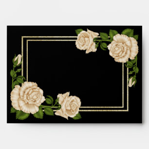 Elegant Ivory Roses & Gold Glitter Envelope
