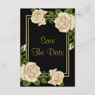 Elegant Ivory Roses & Gold Glitter Save The Date