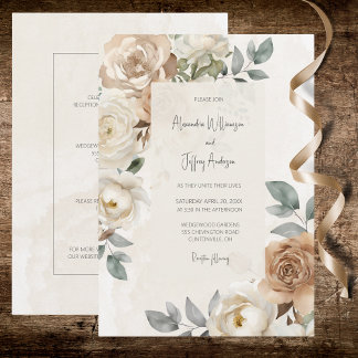 Elegant Ivory Roses Wedding Invitation