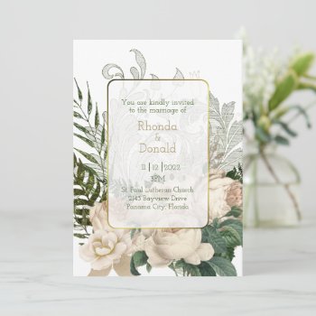 Elegant Ivory Roses Wedding Invitation by Myweddingday at Zazzle