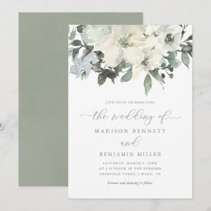 Elegant Ivory Sage Floral Greenery Wedding Invitation