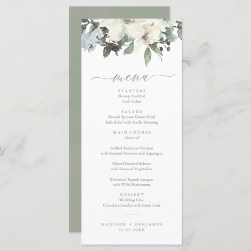 Elegant Ivory Sage Floral Greenery Wedding Menu