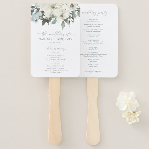 Elegant Ivory Sage Floral Greenery Wedding Program Hand Fan