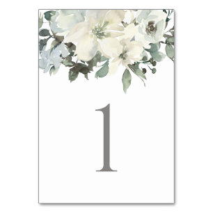 Elegant Ivory Sage Floral Greenery Wedding Table Number