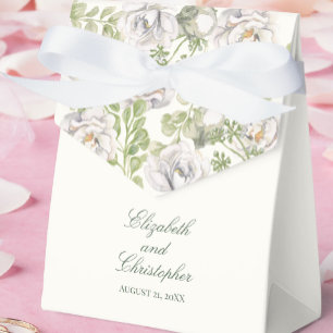Elegant Ivory Sage Green Floral Wedding Favor Box