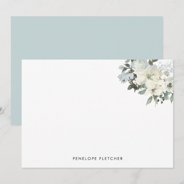 Elegant Ivory Sage Watercolour Floral  Note Card (Front/Back)