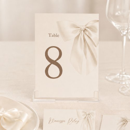 Elegant Ivory Satin Bow Romantic Bridal Shower Table Number