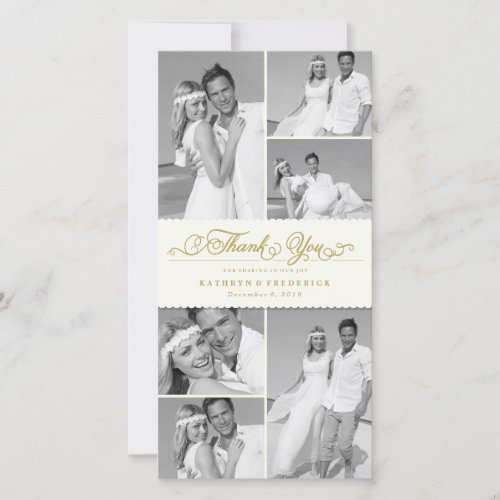 Elegant Ivory Scalloped Band 6 Photo Chic Wedding Thank You Card
