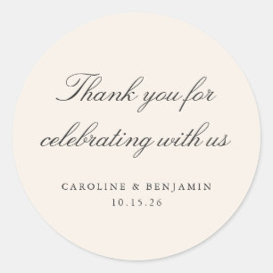 Elegant Ivory Script Wedding Custom Thank You Classic Round Sticker