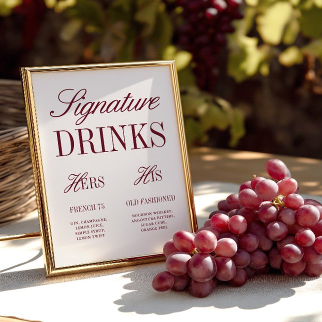 Elegant Ivory Signature Drinks Wedding Bar Sign (Elegant Ivory Signature Drinks Wedding Bar Sign)