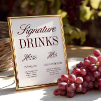 Elegant Ivory Signature Drinks Wedding Bar Sign