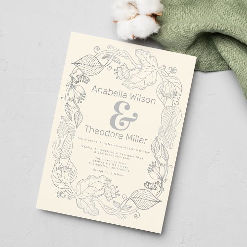 Elegant ivory silver ampersand vine floral wedding invitation