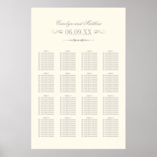 Elegant Ivory Silver Flourish Wedding Seating Poster