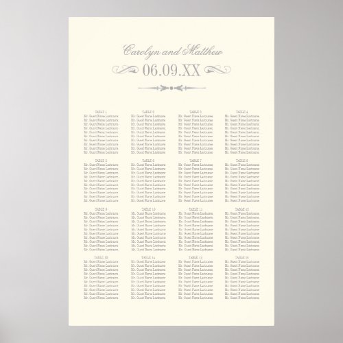 Elegant Ivory Silver Flourish Wedding Seating Poster