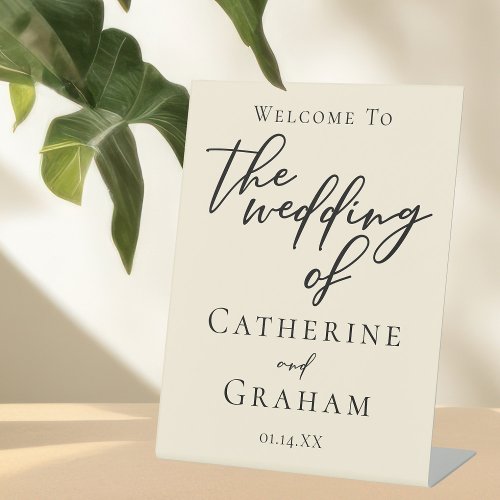 Elegant Ivory Simple Typography Wedding Welcome Pedestal Sign