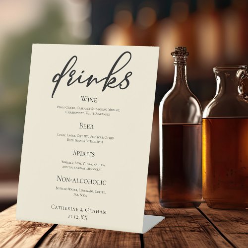 Elegant Ivory Simple Wedding Bar Menu Drinks Pedestal Sign