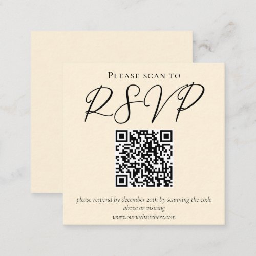 Elegant Ivory Simple Wedding RSVP QR Code Enclosure Card