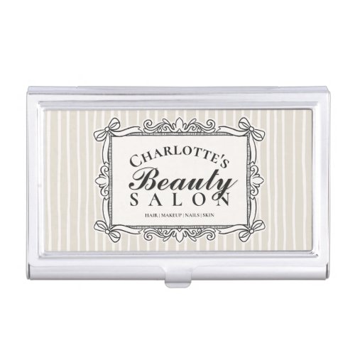 Elegant Ivory Striped Vintage Beauty Salon Business Card Case