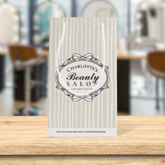 Elegant Ivory Striped Vintage Frame Beauty Salon Small Gift Bag