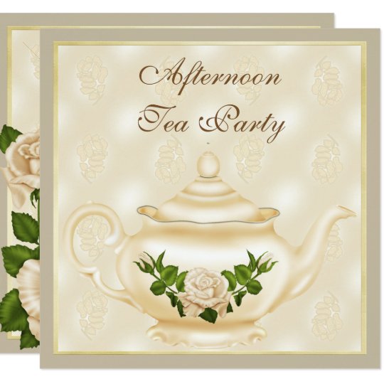 Elegant Ivory Teapot & Roses Afternoon Tea Invitation | Zazzle.com