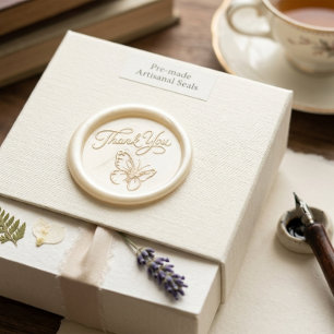 Elegant Ivory Thank You Butterfly Wax Seal Sticker