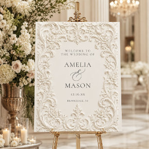 Elegant Ivory Vintage Baroque Wedding Welcome Sign