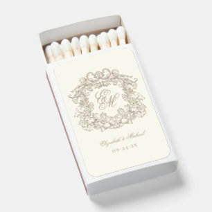 Elegant Ivory Vintage Crest Wedding Monogram Favor Matchboxes