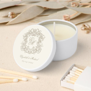 Elegant Ivory Vintage Wedding Monogram Crest Mini Candle Favors