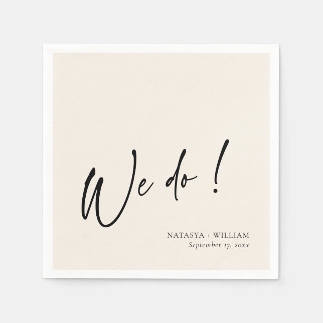 Elegant Ivory "We Do" Personalized Wedding Napkins (Front)