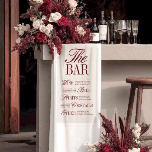 Elegant Ivory Wedding Bar Menu Reception Decor Banner