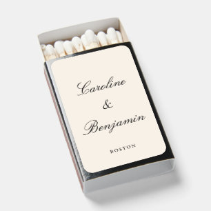 Elegant Ivory Wedding Couple Name City Calligraphy Matchboxes