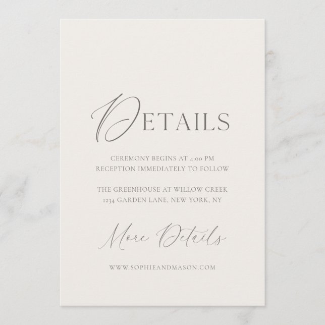 Elegant Ivory Wedding Details Card (Front)