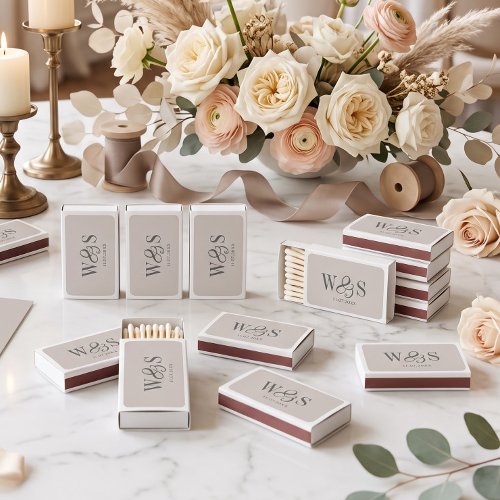 Elegant Ivory Wedding Favors Couples Initials Matchboxes